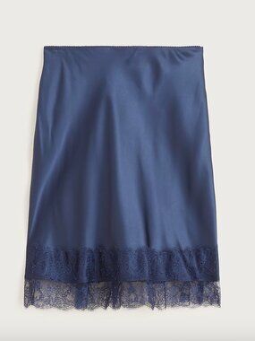 Gwen lace-trim slip skirt in luster charmeuse XS Navy NWT